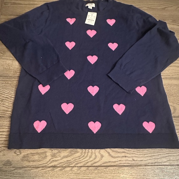 J. Crew Navy Blue Sweater with Pink Heart Accents New-Cute! - Picture 3 of 14